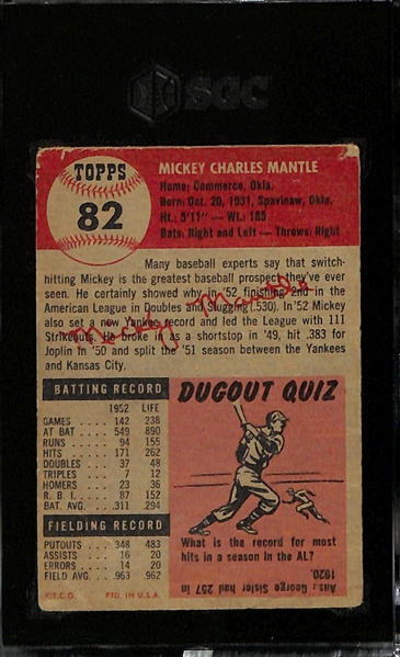 1953 Topps Mickey Mantle #82 Graded SGC 2