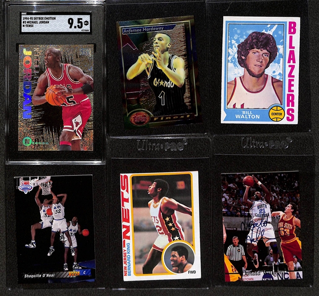 Basketball Card Lot w. 1994-95 Skybox Emotion Michael Jordan N-Tense Insert SGC 9.5 & Rookies of Bill Walton, Shaquille O'Neal, A. Hardaway, & Bernard King