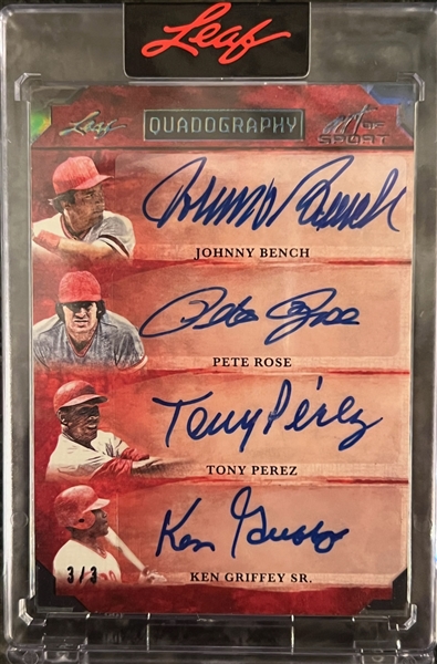 2023 Leaf Art of Sport Johnny Bench/Pete Rose/Tony Perez/Ken Griffey Sr Quadography Card #3/3