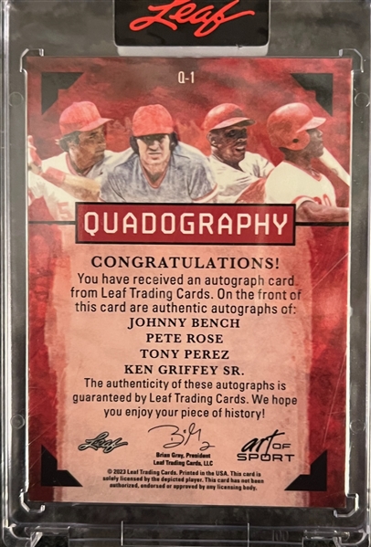 2023 Leaf Art of Sport Johnny Bench/Pete Rose/Tony Perez/Ken Griffey Sr Quadography Card #3/3