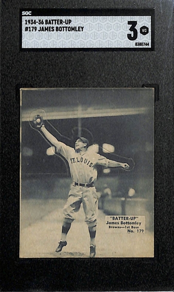 1934-36 Batter-Up Lot w. #179 James Bottomley (SGC 3), #181 Robert Rolfe (SGC 3), #183 Joe Cronin (SGC 2), #186 Lon Warneke (SGC 2.5)