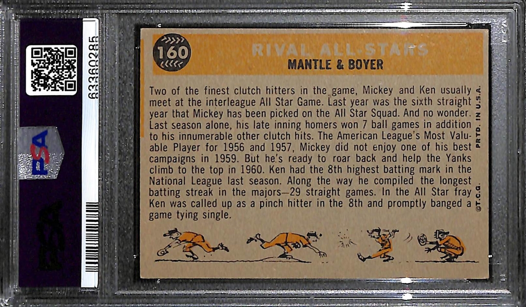 1960 Topps Mickey Mantle & Ken Boyer Rival All Stars #160 Graded PSA 4
