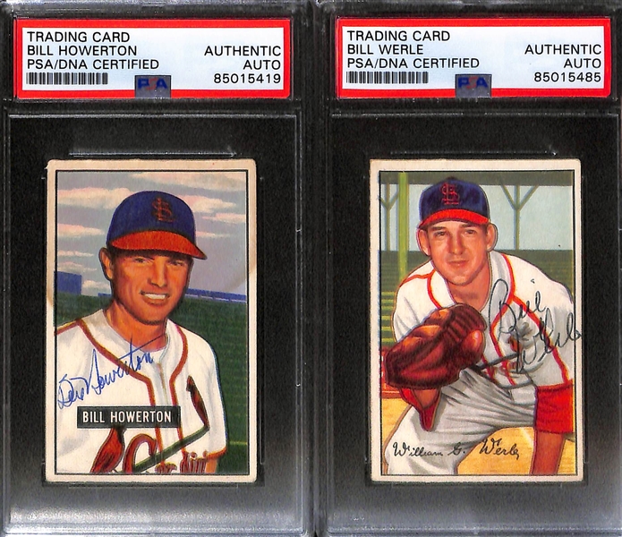 (8) 1951 & 1952 Bowman Signed St. Louis Cardinals Cards w. Red Schoendienst, Joe Presko, Cliff Chambers, (2) Gerry Staley, Billy Johnson, Bill Howerton, and Bill Werle. (PSA/DNA Authentic)
