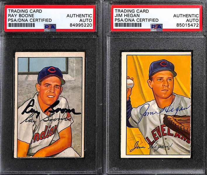 (6) 1951 & 1952 Bowman Signed Cards w. Ray Boone, (2) Jim Hegan, Steve Gromek, Randy Gumpert, and Clyde King. (PSA/DNA Certified) 
