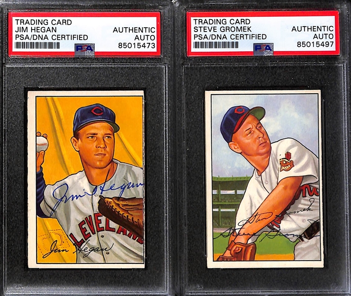 (6) 1951 & 1952 Bowman Signed Cards w. Ray Boone, (2) Jim Hegan, Steve Gromek, Randy Gumpert, and Clyde King. (PSA/DNA Certified) 