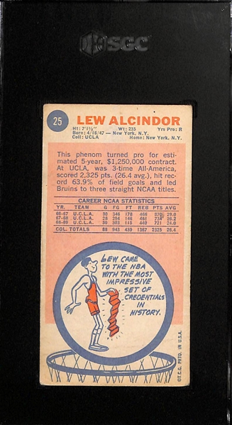 1969-70 Topps Lew Alcinder (Kareem Abdul-Jabbar) Rookie Card  #25 Graded SGC 1.5