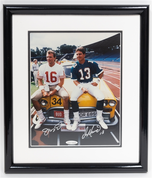 Upper Deck Authenticated Dan Marino & Joe Montana Dual Autograph Framed Photo (8x10 photo in 12x14 frame) w. UDA COA and Box