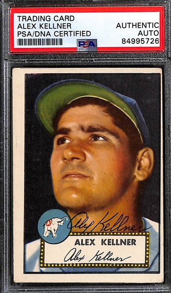 (7) Signed 1952 Topps Cards (PSA/DNA Slabbed) - Alex Kellner, Tom Upton, Bill Howerton, Don Kolloway, Jim Russell, Peanuts Lowrey, Eddie Blake