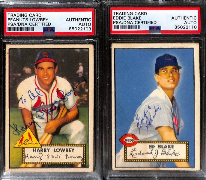 (7) Signed 1952 Topps Cards (PSA/DNA Slabbed) - Alex Kellner, Tom Upton, Bill Howerton, Don Kolloway, Jim Russell, Peanuts Lowrey, Eddie Blake