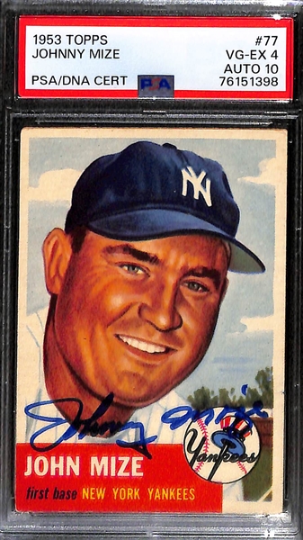 (3) PSA/DNA Graded Signed 1953 Topps Cards - Warren Spahn (Card Grade 1.5, Auto Grade 6), Ralph Kiner (Card Grade 3, Auto Grade 8),  Johnny Mize (Card Grade 4, Auto Grade 10)