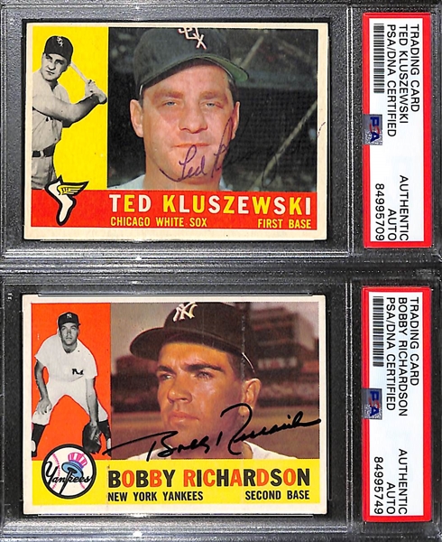 (5) Signed Cards - (2) Ted Kluszewski (1958 & 1960 Topps) & (3) Bobby Richardson (1958, 1959, 1960) - All PSA/DNA Slabbed