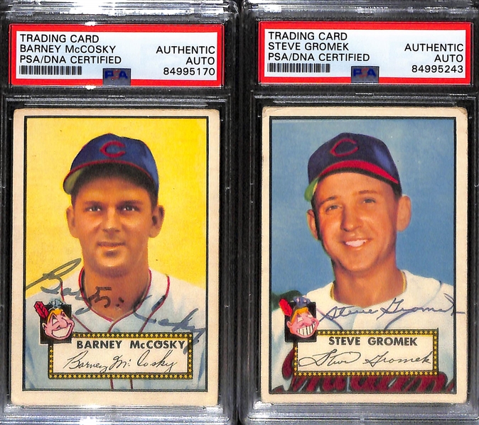 (4) 1952 Topps Signed Cards w. Bud Byerly, Dale Mitchell, Berney McCosky, and Steve Gromek. (PSA/DNA Certified)