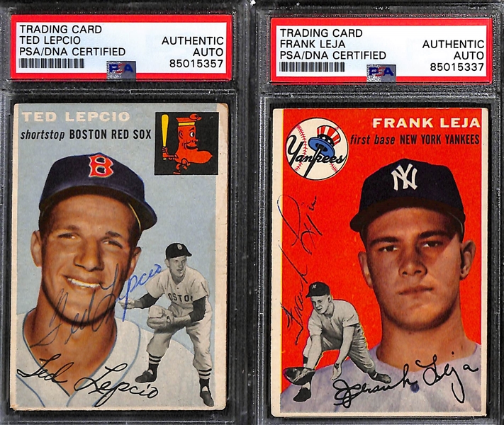 (8) 1954 Topps Signed Cards w. Ted Lepcio, Frank Leja, Jerry Lane, Bob Ross, Bill Wilson, Don Lund, Dick Weik, and Jack Dittmer. (PSA/DNA Certified)