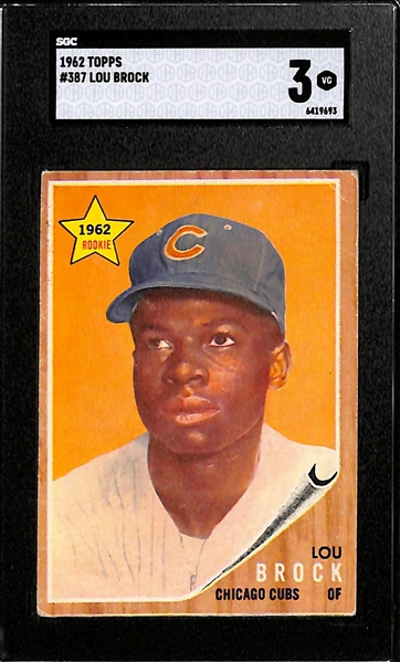 (4) Card Topps Rookie Lot - 1962 Lou Brock (SGC 2), 1958 Orlando Cepeda (SGC 4.5), 1965 Catfish Hunter (SGC 2.5), 1972 Carlton Fisk (SGC 4)