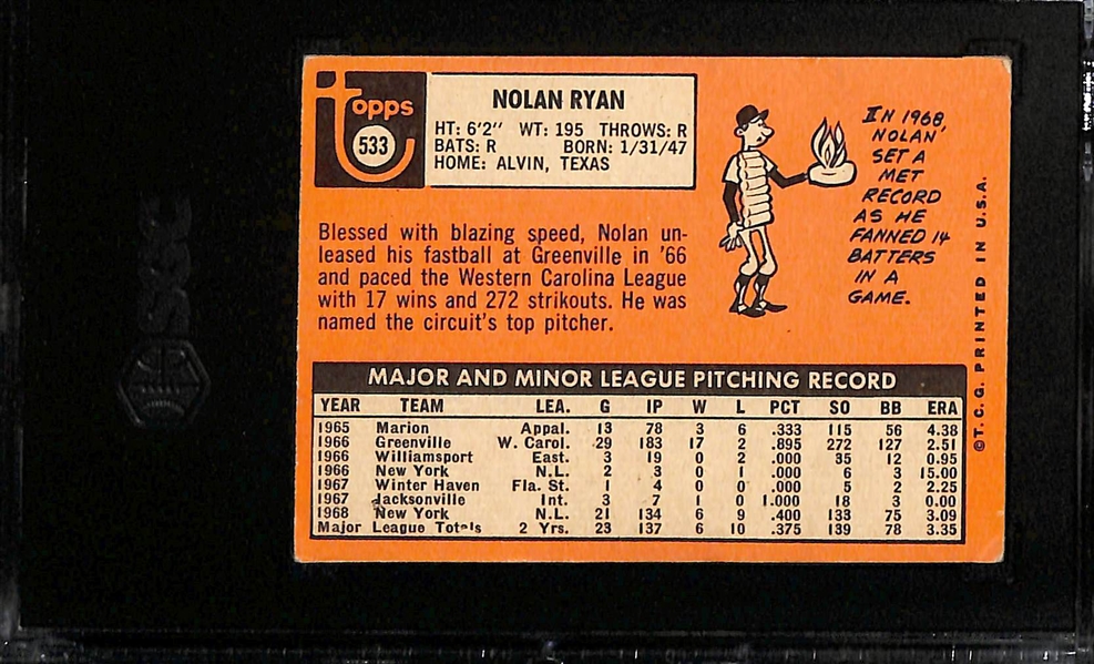 1969 Topps Nolan Ryan (2nd Year) #533 Graded SGC 3.5