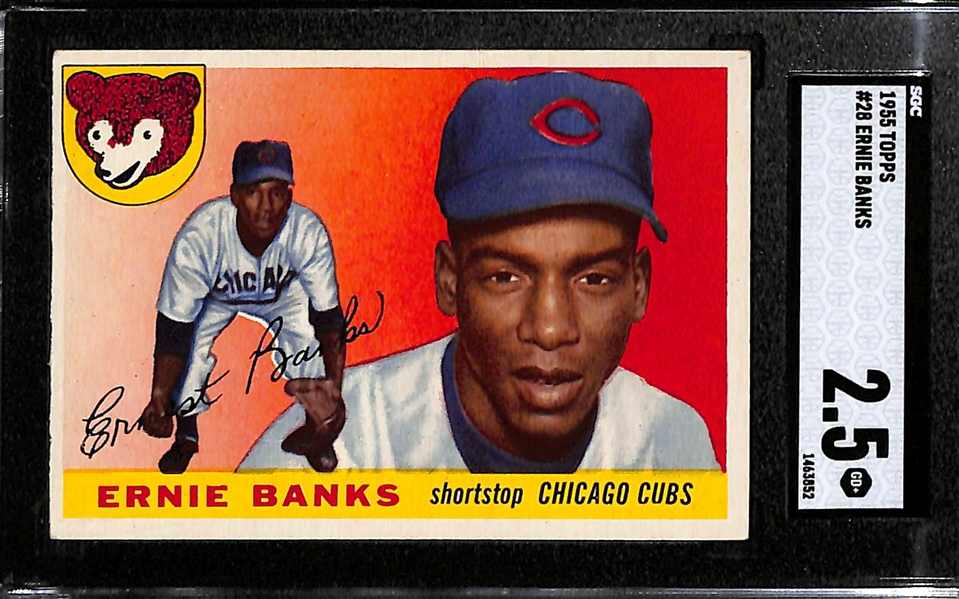 Lot of (2) Graded Ernie Banks Cards - 1955 Topps #28 (SGC 2.5) & 1956 #15 (SGC 4)