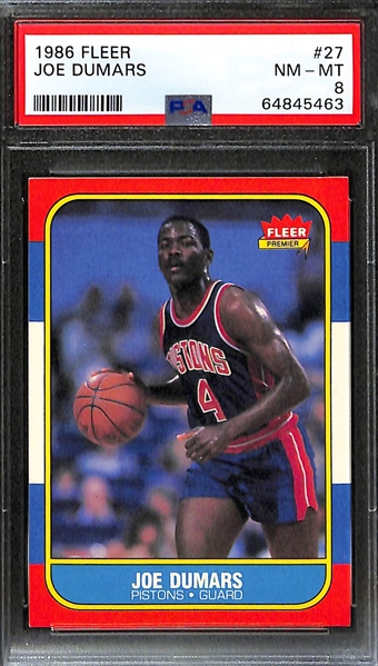 Lot of (2) PSA Graded 1986-97 Fleer Basketball Cards- Julius Erving Sticker (PSA 8), Joe Dumars Rookie (PSA 8)