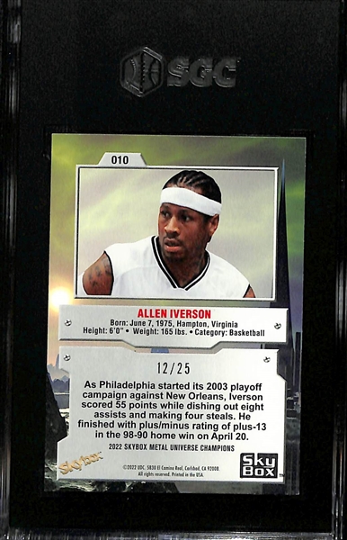 2022 Skybox Metal Universe Champions Allen Iverson Precious Metal Gems Orange Graded SGC 9 (#/25)