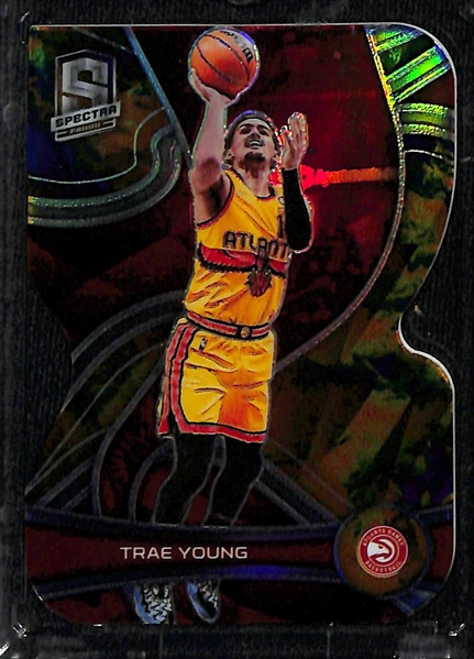 Lot of (2) Current NBA Superstar Parallel Cards-2021-22 Spectra Trae Young Universal Die Cut (#/8) and 2017-18 Mosaic Kevin Durant Orange (SGC 10)
