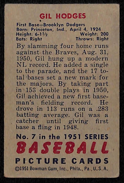 (14) 1951 Bowman Gil Hodges Cards (Range from PR to VG Condition)