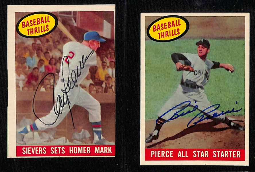 (40) Signed 1958-1968 Baseball Cards w. Tim McCarver, Adcock, Sievers, Pierce, Buc Hill Aces (All 4 Signatures - Face, Law, Friend, Kline) - JSA Auction Letter