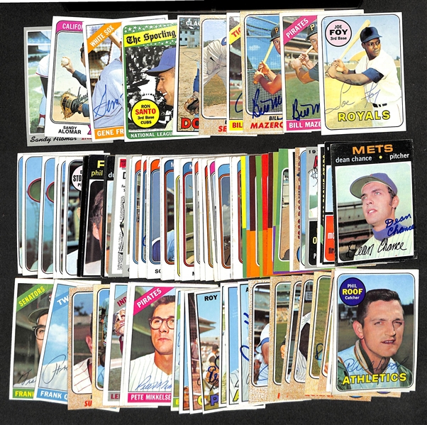 Over 80 Signed 1972 Topps Baseball Cards w. Joe Foy (Rare), (2) Mazeroski, Freehan, Selma, Osteen, Santo, Freese, (3) Alomar, + (JSA Auction Letter)