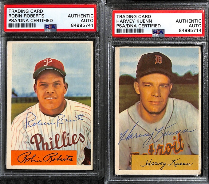 (6) 1954 Signed Cards - Inc. (5) Bowman (Robin Roberts, Harvey Kuenn, Billy Pierce, Johnny Logan, Del Crandall) & (1) Topps (Del Crandall) - PSA/DNA Authenticated