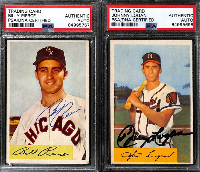 (6) 1954 Signed Cards - Inc. (5) Bowman (Robin Roberts, Harvey Kuenn, Billy Pierce, Johnny Logan, Del Crandall) & (1) Topps (Del Crandall) - PSA/DNA Authenticated