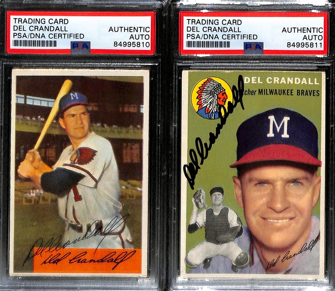 (6) 1954 Signed Cards - Inc. (5) Bowman (Robin Roberts, Harvey Kuenn, Billy Pierce, Johnny Logan, Del Crandall) & (1) Topps (Del Crandall) - PSA/DNA Authenticated