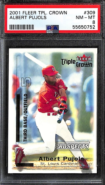 Lot of (3) Angels Cards- 2001 Fleer Triple Crown Albert Pujols Rookie (PSA 8). 2001 Bowman Albert Pujols Rookie (PSA 8), 2018 Topps Now Shohei Ohtani (Rookie) + Trout + Pujols (BGS 9.5)