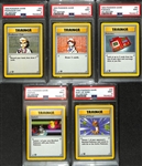 Lot of (5) 1999 Pokemon Base Set PSA Graded Mint 9 Shadowless Trainer Cards inc. Professor Oak, Bill, Pokedex, Switch, Gust of Wind
