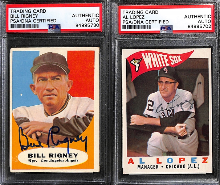 (6) Signed 1960-1961 Topps Manager Cards - (3) 1960 (Bill Rigney, Al Lopez, Paul Richards) & (3) 1961 (Bill Rigney, Solly Hemus, and Paul Richards) - All Graded PSA/DNA Authentic