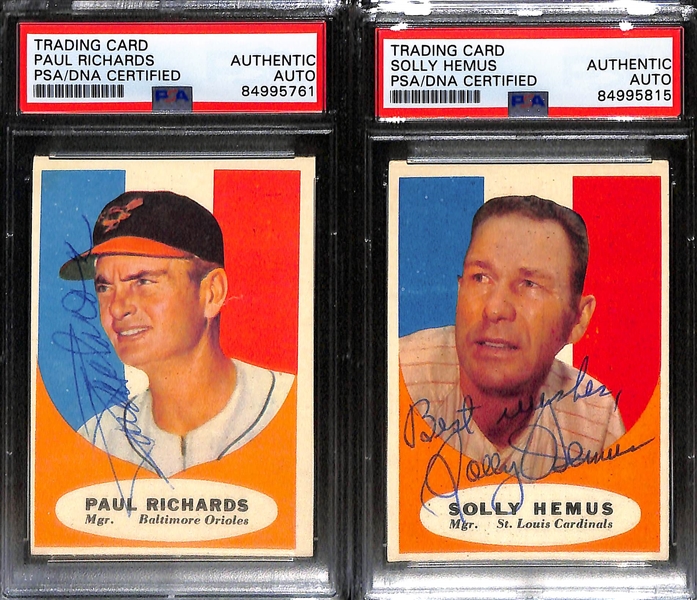 (6) Signed 1960-1961 Topps Manager Cards - (3) 1960 (Bill Rigney, Al Lopez, Paul Richards) & (3) 1961 (Bill Rigney, Solly Hemus, and Paul Richards) - All Graded PSA/DNA Authentic