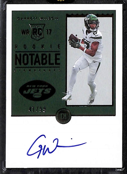 Lot of (5) 2022 Panini Encased Football Cards inc. Garrett Wilson Autograph Rookie (#/99), Curtis Samuel Autograph (#/20), Justin Jefferson Patch (#/50), +