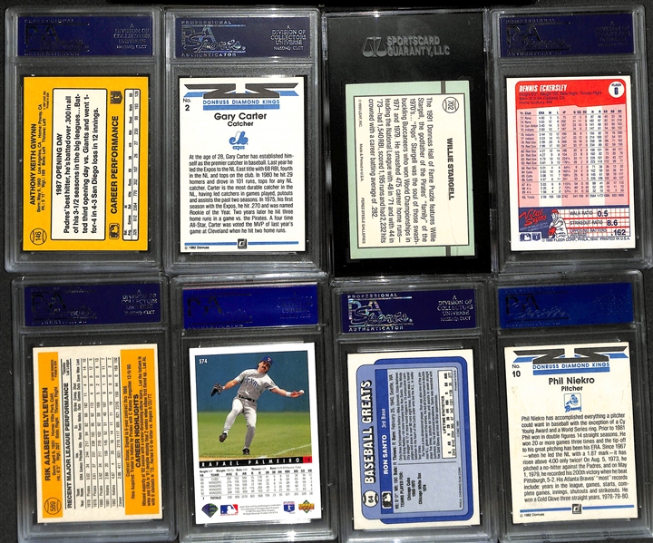 (8) Signed/Slabbed Cards - Tony Gwynn, Gary Carter, Stargell, Eckersley, Blyleven, Palmeiro, Santo, & P. Niekro