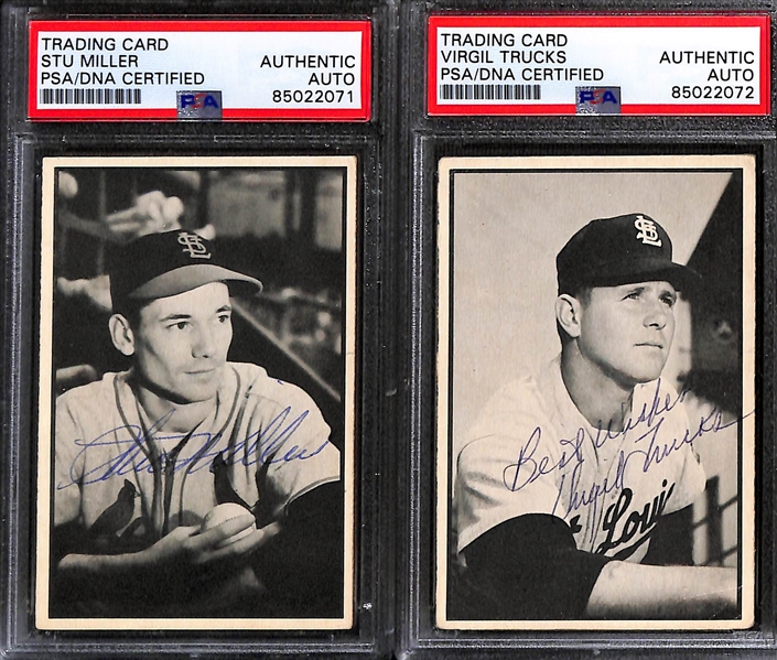 (6) 1953 Bowman Signed Cards w. Stu Miller, Virgil Trucks, Wilmer Mizell, Duane Pillette, Gerry Staley, Bob Cain (PSA/DNA Slabbed)
