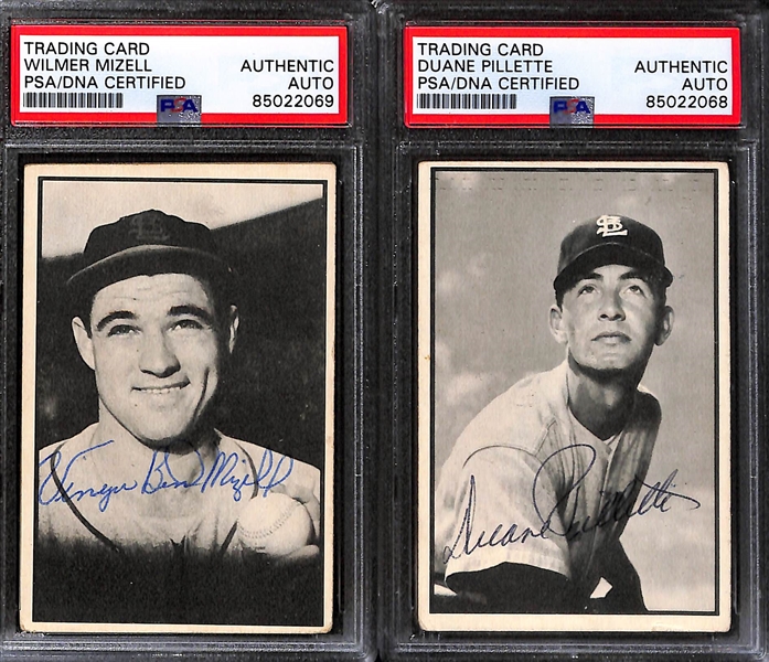 (6) 1953 Bowman Signed Cards w. Stu Miller, Virgil Trucks, Wilmer Mizell, Duane Pillette, Gerry Staley, Bob Cain (PSA/DNA Slabbed)