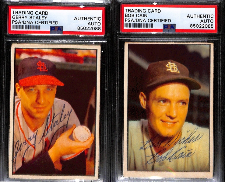 (6) 1953 Bowman Signed Cards w. Stu Miller, Virgil Trucks, Wilmer Mizell, Duane Pillette, Gerry Staley, Bob Cain (PSA/DNA Slabbed)