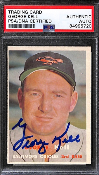 (3) 1957 Topps Signed Cards (Don Larsen, George Kell, George Susce) - PSA/DNA Slabbed