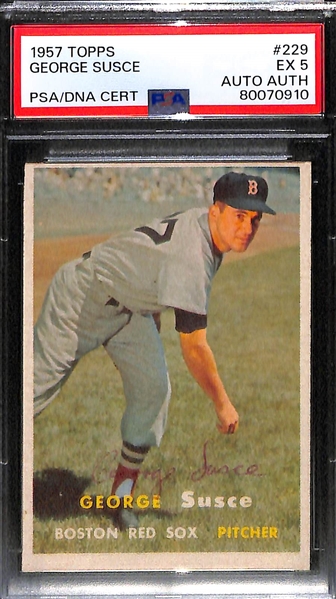 (3) 1957 Topps Signed Cards (Don Larsen, George Kell, George Susce) - PSA/DNA Slabbed