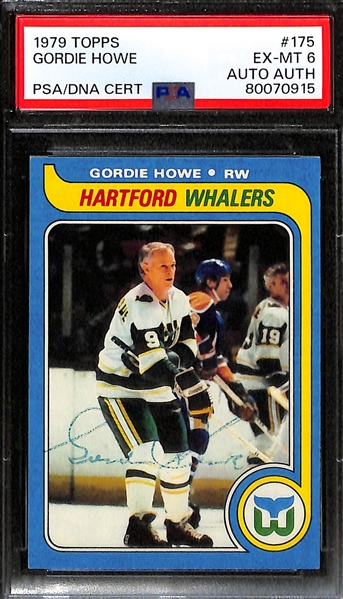 (2) Signed 1979 Topps Hockey Cards (PSA/DNA) - Mike Bossy (PSA 5) & Gordie Howe  (PSA 6)  - Autographs Graded Authentic