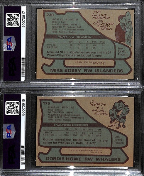 (2) Signed 1979 Topps Hockey Cards (PSA/DNA) - Mike Bossy (PSA 5) & Gordie Howe  (PSA 6)  - Autographs Graded Authentic