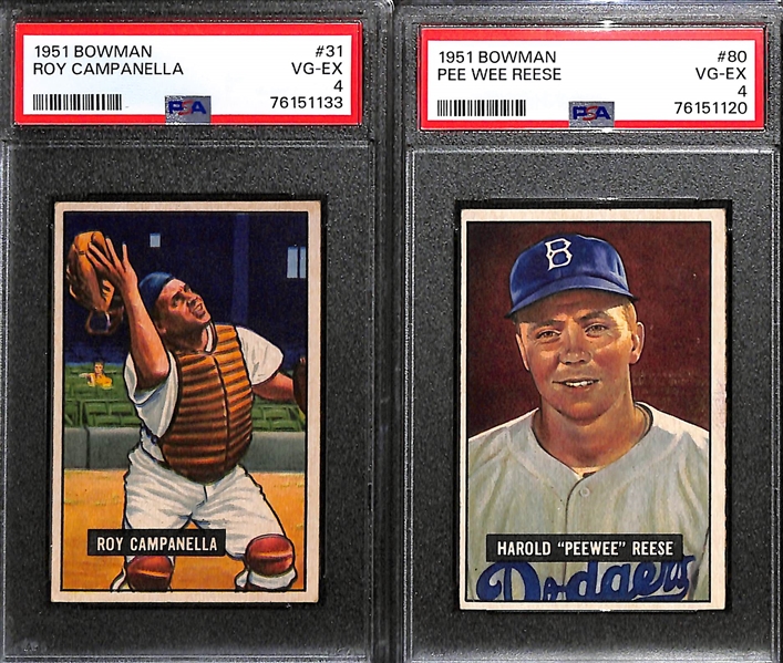 1951 Bowman Baseball Card Lot - Roy Campanella (PSA 4) & Pee Wee Reese (PSA 4)
