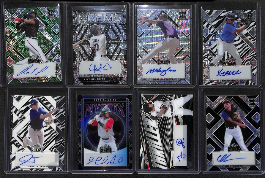 Lot of (17) Baseball Rookie and Prospect Cards inc (13) Autographs- Brooks Lee (#/1), Curtis Mead (#/4), +