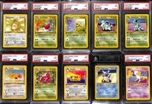 Lot of (10) Graded 1999 and 2000 Pokemon Cards w/ Mostly 1st Edition Jungle Cards inc. 1st Edition Jungle Kangaskhan (PSA 9), 1st Edition Jungle Weepinbell (PSA 9), +