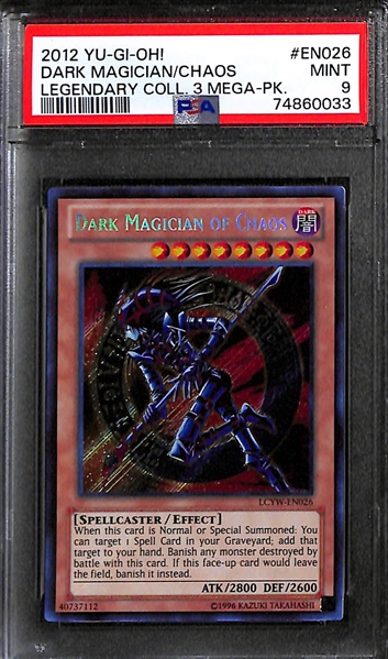 Lot of (7) PSA Graded YU-GI-OH! Cards inc. 2012 Legendary Collection Dark Magician of Choas (PSA 9), 2009 Raging Battle Earthbound Immortal Ccapac Apu (PSA 7), 2012 Legendary Collection Five-Headed...
