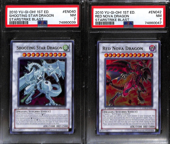 Lot of (7) PSA Graded YU-GI-OH! Cards inc. 2012 Legendary Collection Dark Magician of Choas (PSA 9), 2009 Raging Battle Earthbound Immortal Ccapac Apu (PSA 7), 2012 Legendary Collection Five-Headed...