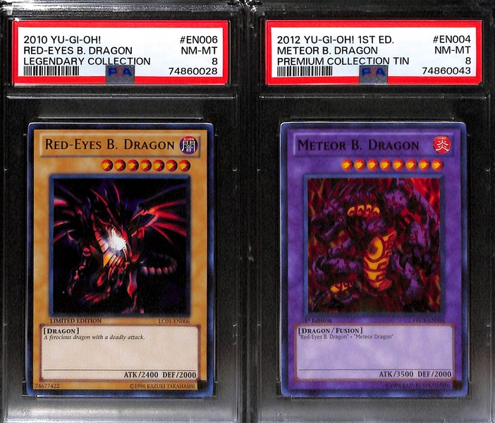 Lot of (7) PSA Graded YU-GI-OH! Cards inc. 2012 Legendary Collection Dark Magician of Choas (PSA 9), 2009 Raging Battle Earthbound Immortal Ccapac Apu (PSA 7), 2012 Legendary Collection Five-Headed...