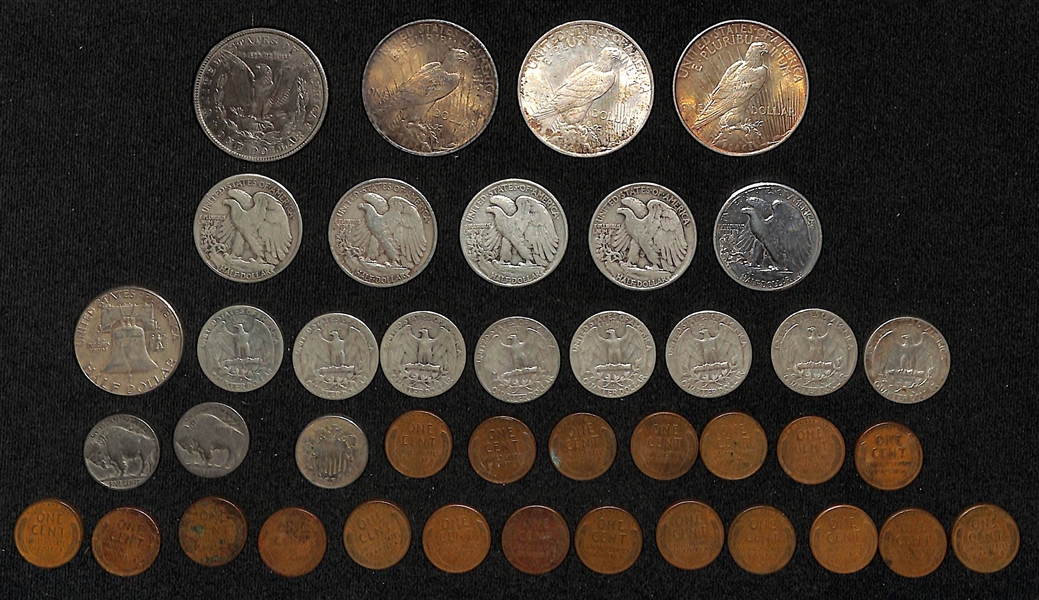 Lot of (41) Vintage Coinage from 1867-1957 w. 1921 Morgan Silver Dollar & (3) Peace Silver Dollars