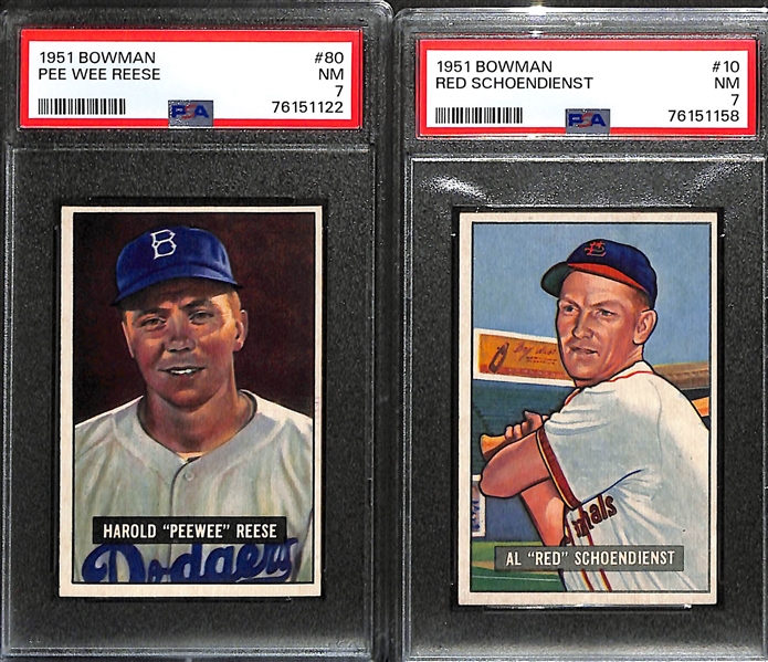 1951 Bowman PSA 7 Lot - Pee Wee Reese (#80) & Red Schoendienst (#10)